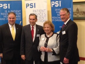 Right to left: Dana Kuhn, Ph.D., PSI President/Founder; Estelle Benson, GBS|CIDP Foundation Founder;  Gary Cross, Chairman of the PSI Board; Jim Ramano, PSI Director of Government Relations 